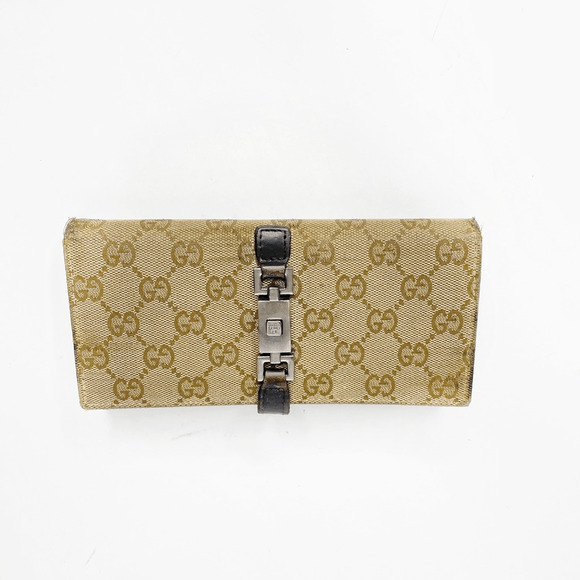 Authentic Gucci GG Monogram Logo Jackie Long Wallet canvas piston lock - Picture 1 of 7